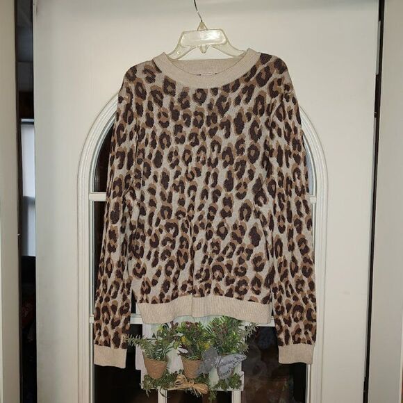 New A New Day Brown Beige Cheetah Print Lightweight Sweater Size Women's Small - Picture 1 of 2